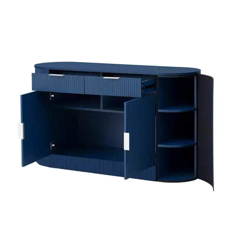 55 Modern Sleek Sideboard Buffet Cabinet with Curved Side Doors, Large Storage Cabinet for Dining Room, Living Room, or Entryway-Panipeachy