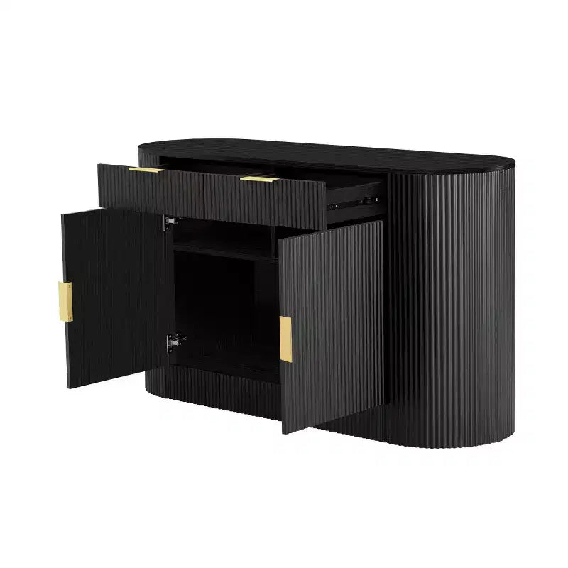 55 Modern Sleek Sideboard Buffet Cabinet with Curved Side Doors, Large Storage Cabinet for Dining Room, Living Room, or Entryway-Panipeachy