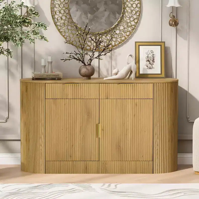 55 Modern Sleek Sideboard Buffet Cabinet with Curved Side Doors, Large Storage Cabinet for Dining Room, Living Room, or Entryway-Panipeachy