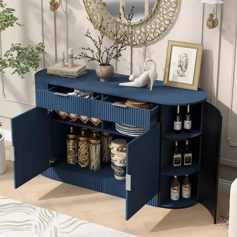 55 Modern Sleek Sideboard Buffet Cabinet with Curved Side Doors, Large Storage Cabinet for Dining Room, Living Room, or Entryway-Panipeachy