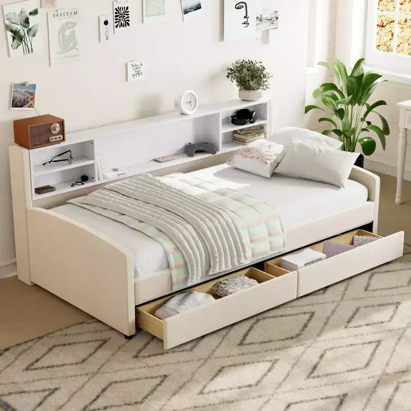 GDF Studio Michaels Upholstered Platform Bed with Storage and Drawers