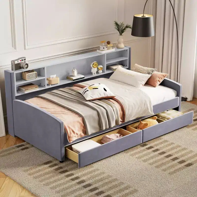 GDF Studio Michaels Upholstered Platform Bed with Storage and Drawers
