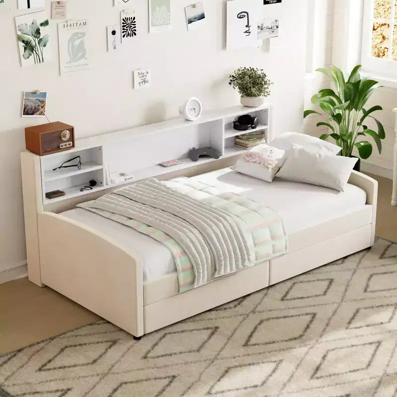 GDF Studio Michaels Upholstered Platform Bed with Storage and Drawers