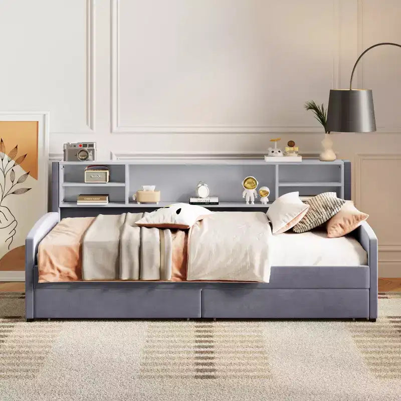 GDF Studio Michaels Upholstered Platform Bed with Storage and Drawers
