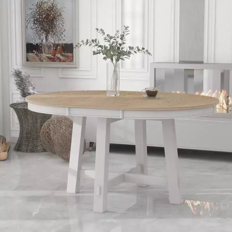 Farmhouse Round Extendable Dining Table with 16 Leaf Wood for Small Space Kitchen Living Room Apartments, Expanding From 42in to 58in