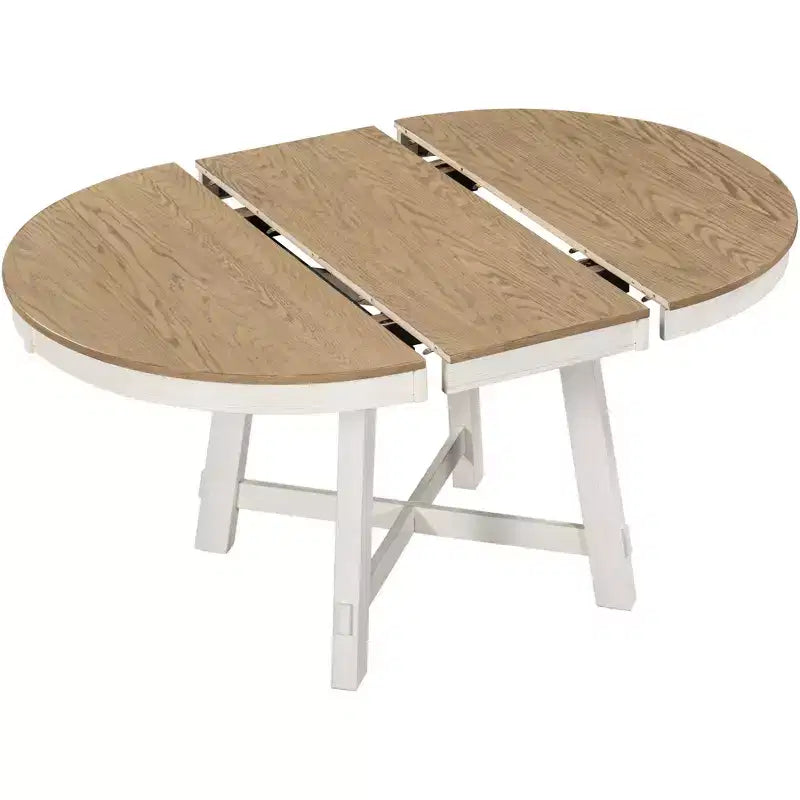 Farmhouse Round Extendable Dining Table with 16 Leaf Wood for Small Space Kitchen Living Room Apartments, Expanding From 42in to 58in
