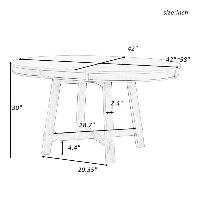 Farmhouse Round Extendable Dining Table with 16 Leaf Wood for Small Space Kitchen Living Room Apartments, Expanding From 42in to 58in