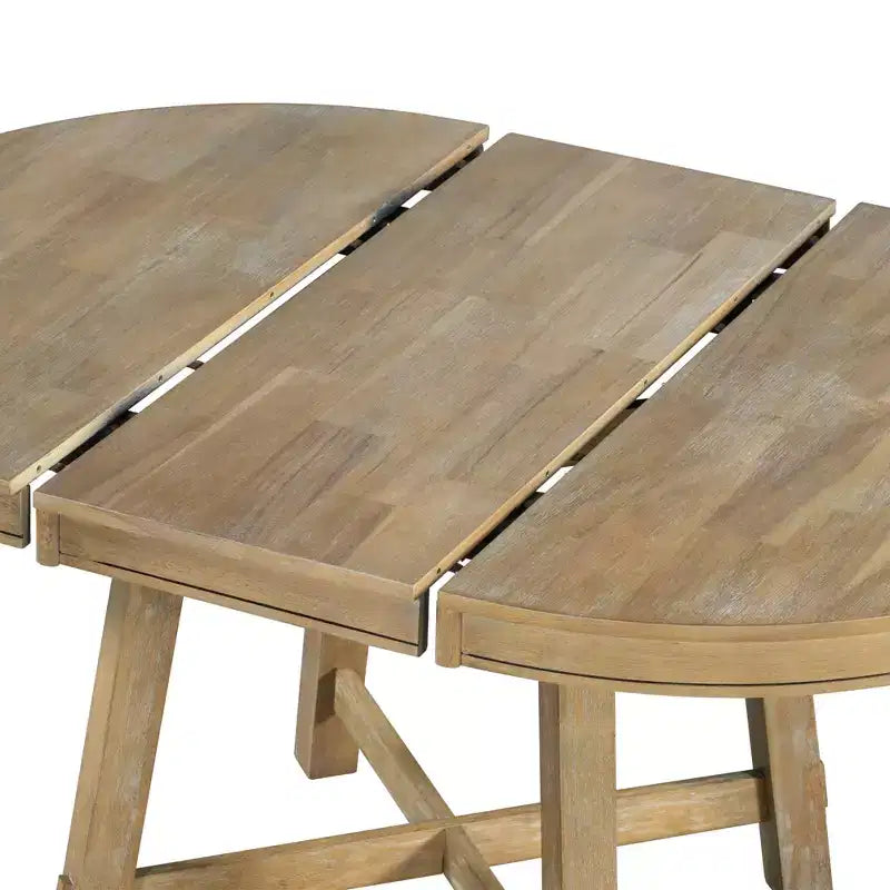 Farmhouse Round Extendable Dining Table with 16 Leaf Wood for Small Space Kitchen Living Room Apartments, Expanding From 42in to 58in