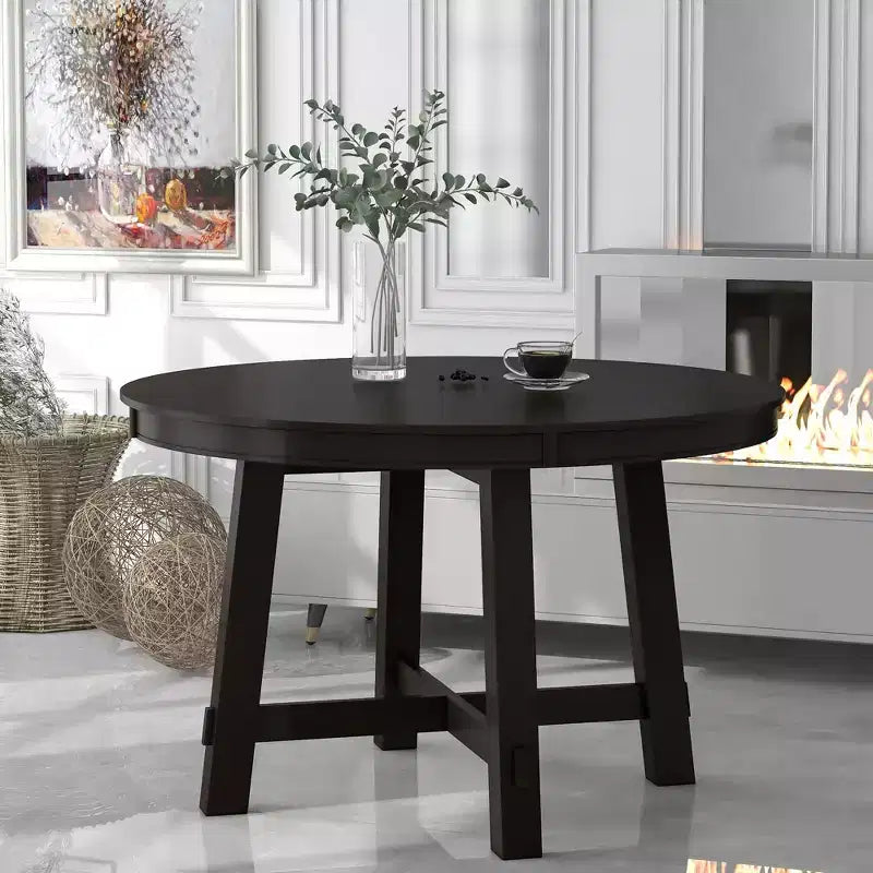 Farmhouse Round Extendable Dining Table with 16 Leaf Wood for Small Space Kitchen Living Room Apartments, Expanding From 42in to 58in