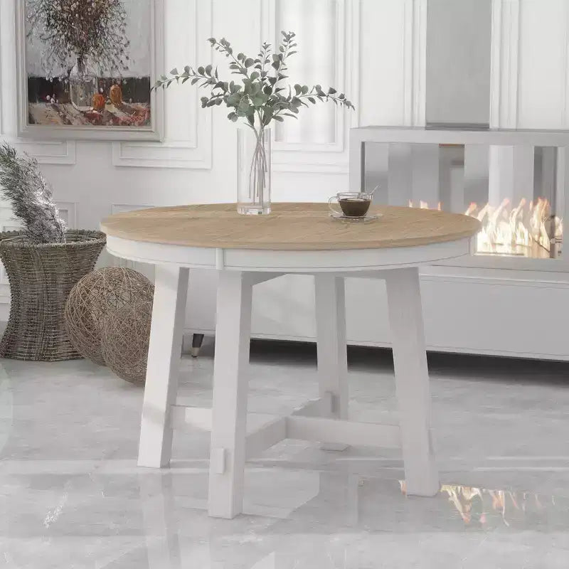 Farmhouse Round Extendable Dining Table with 16 Leaf Wood for Small Space Kitchen Living Room Apartments, Expanding From 42in to 58in