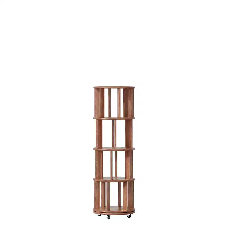Wood Rotating Bookshelf on Wheels, 4 Tier 360 Spinning Book Shelf Tower for Kids, Narrow Rolling Bookshelves for Small Space, Corner, Bedroom, Office