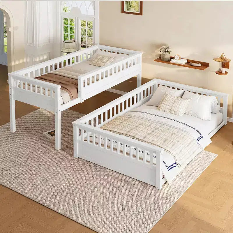 Twin over Full Bunk Bed with Ladder & Guardrails, Detachable Bed Frame, No Box Spring Needed - ModernLuxe