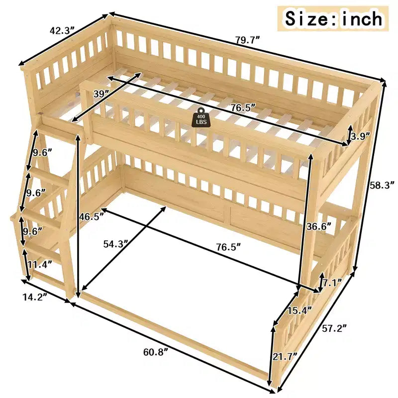 Twin over Full Bunk Bed with Ladder & Guardrails, Detachable Bed Frame, No Box Spring Needed - ModernLuxe