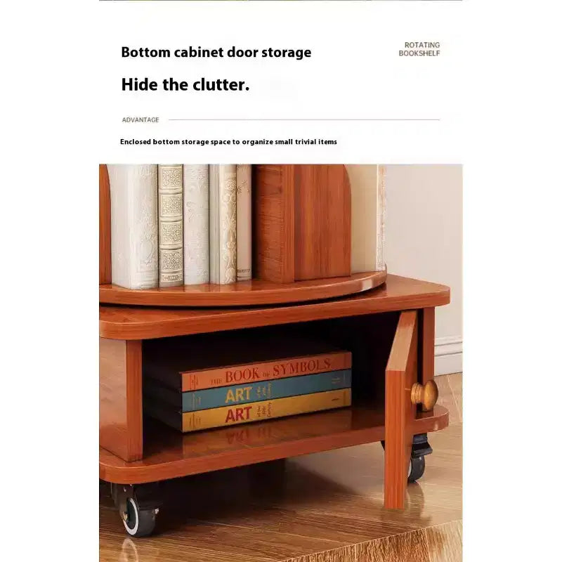 Rotating Bookshelf, 360 Display Corner Bookshelf for Small Space, 6 Tier Bookcase Storage Rack with Wheels, Wood Narrow Organizer for Bedroom