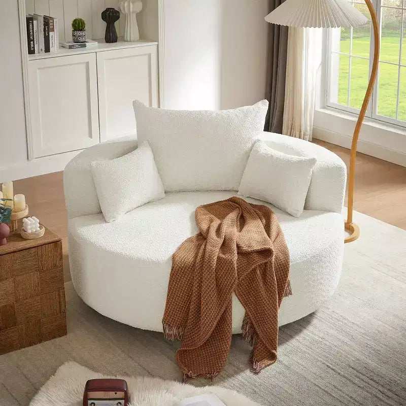 Whisen Swivel Accent Chair, Round Sofa Chair, 360 Rotation, Plush Removable Pillows & Luxurious Chenille Upholstery - Beige