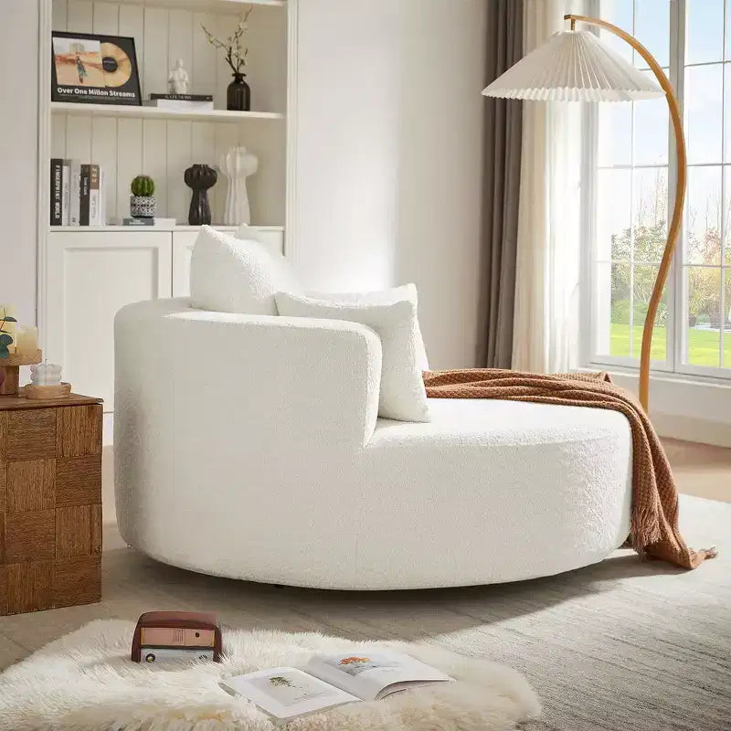 Whisen Swivel Accent Chair, Round Sofa Chair, 360 Rotation, Plush Removable Pillows & Luxurious Chenille Upholstery - Beige