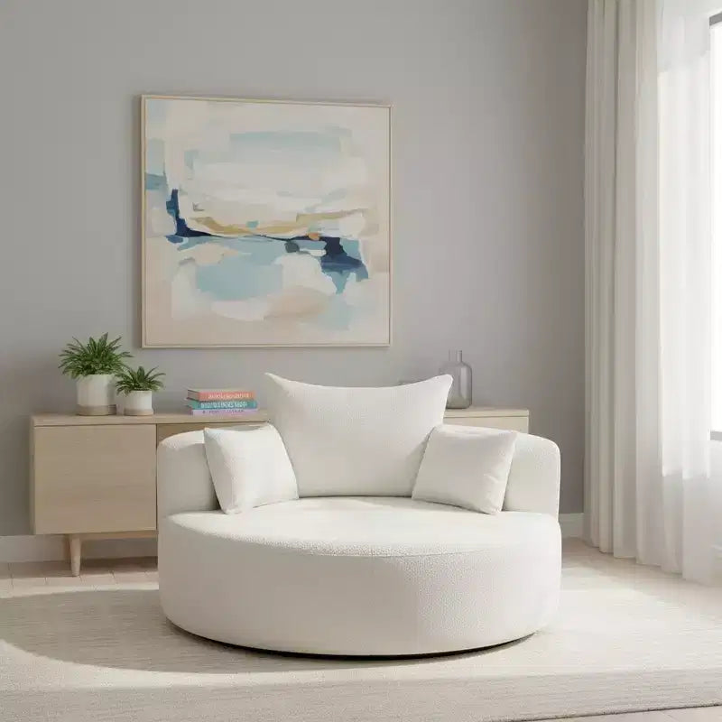 Whisen Swivel Accent Chair, Round Sofa Chair, 360 Rotation, Plush Removable Pillows & Luxurious Chenille Upholstery - Beige