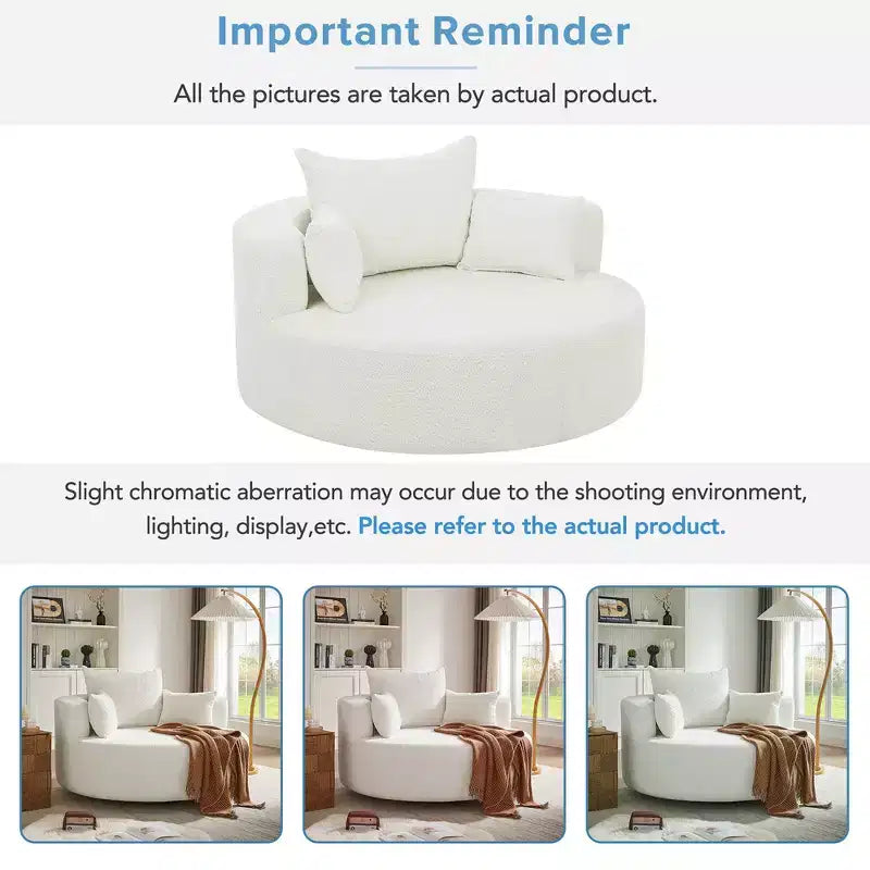 Whisen Swivel Accent Chair, Round Sofa Chair, 360 Rotation, Plush Removable Pillows & Luxurious Chenille Upholstery - Beige