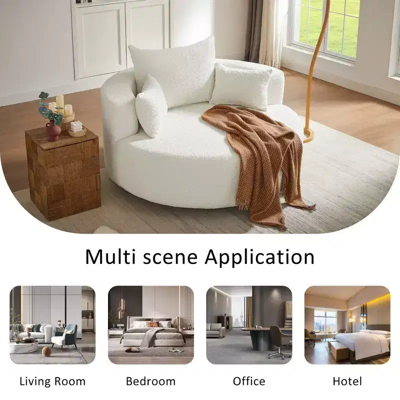Whisen Swivel Accent Chair, Round Sofa Chair, 360 Rotation, Plush Removable Pillows & Luxurious Chenille Upholstery - Beige