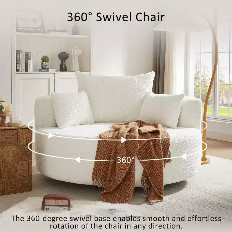 Whisen Swivel Accent Chair, Round Sofa Chair, 360 Rotation, Plush Removable Pillows & Luxurious Chenille Upholstery - Beige