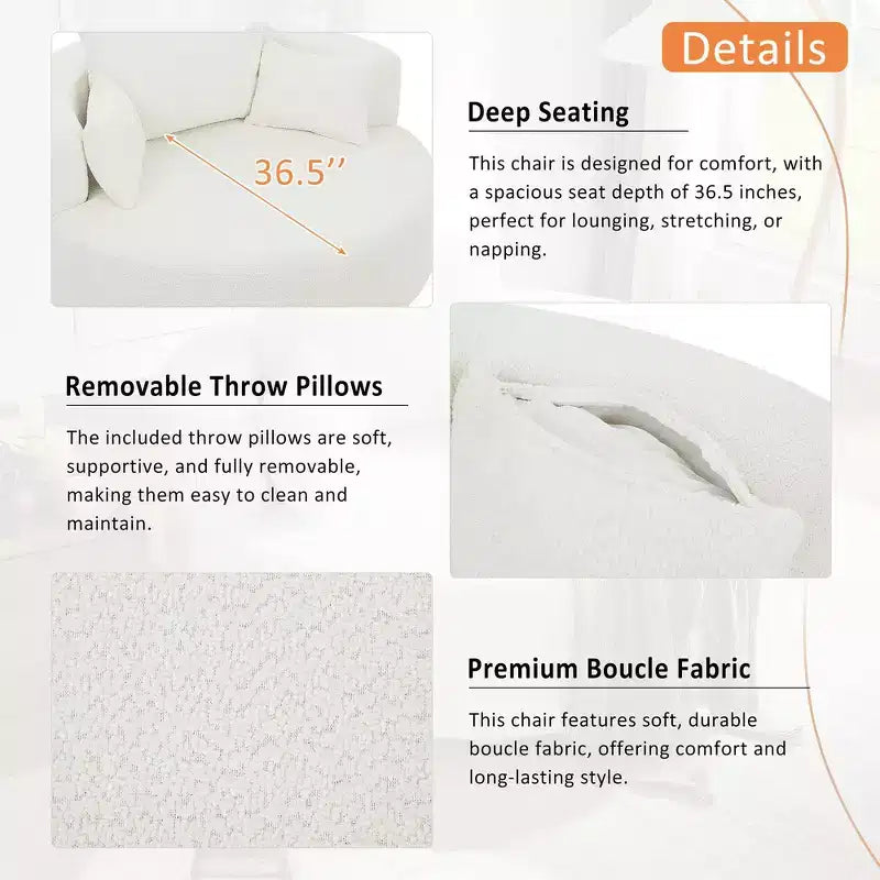 Whisen Swivel Accent Chair, Round Sofa Chair, 360 Rotation, Plush Removable Pillows & Luxurious Chenille Upholstery - Beige