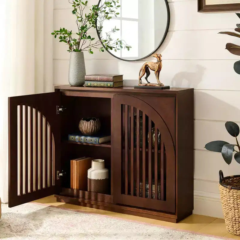 Modern Fluted Sideboard Cabinet with 2 Outlet Holes, Buffet Cabinet with Storage, Narrow Side Cabinet
