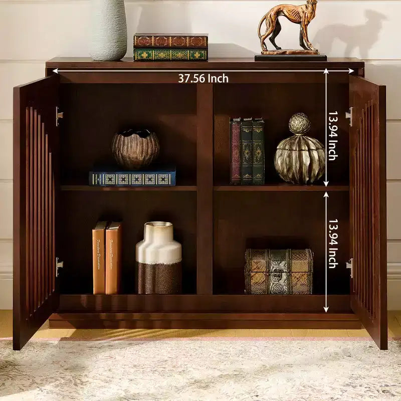 Modern Fluted Sideboard Cabinet with 2 Outlet Holes, Buffet Cabinet with Storage, Narrow Side Cabinet