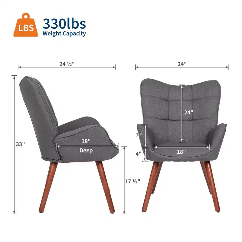 1PC Upholstered Dining Chair, Linen Kitchen Chair with Wood Legs, High Back Accent Chair for Kitchen, Living Room, Restaurant, Cafe, Only Chair