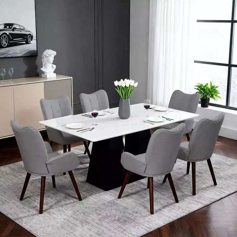 1PC Upholstered Dining Chair, Linen Kitchen Chair with Wood Legs, High Back Accent Chair for Kitchen, Living Room, Restaurant, Cafe, Only Chair