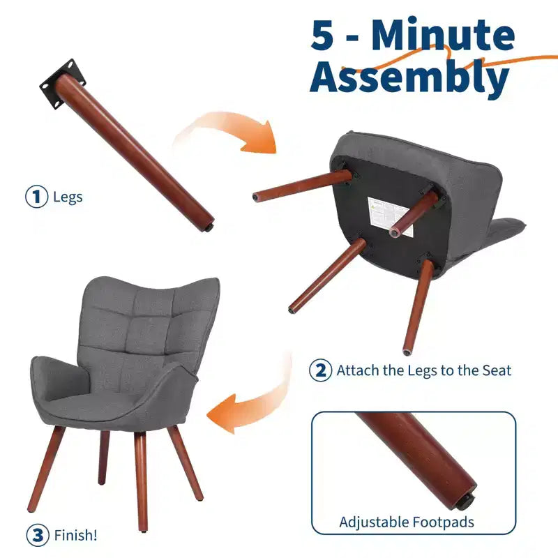 1PC Upholstered Dining Chair, Linen Kitchen Chair with Wood Legs, High Back Accent Chair for Kitchen, Living Room, Restaurant, Cafe, Only Chair