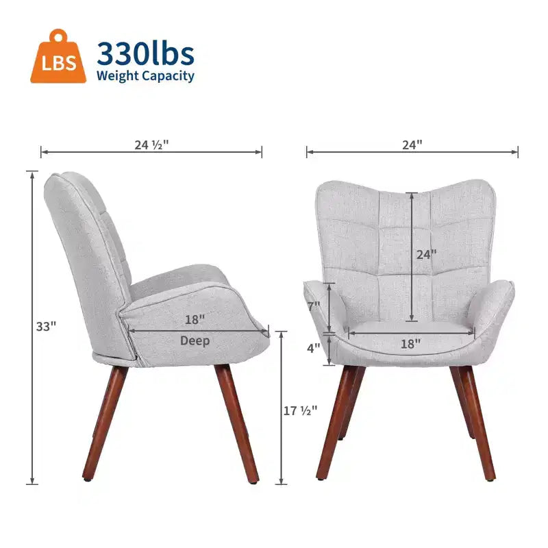 1PC Upholstered Dining Chair, Linen Kitchen Chair with Wood Legs, High Back Accent Chair for Kitchen, Living Room, Restaurant, Cafe, Only Chair