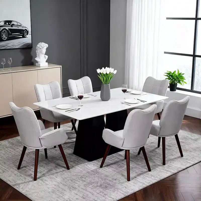 1PC Upholstered Dining Chair, Linen Kitchen Chair with Wood Legs, High Back Accent Chair for Kitchen, Living Room, Restaurant, Cafe, Only Chair