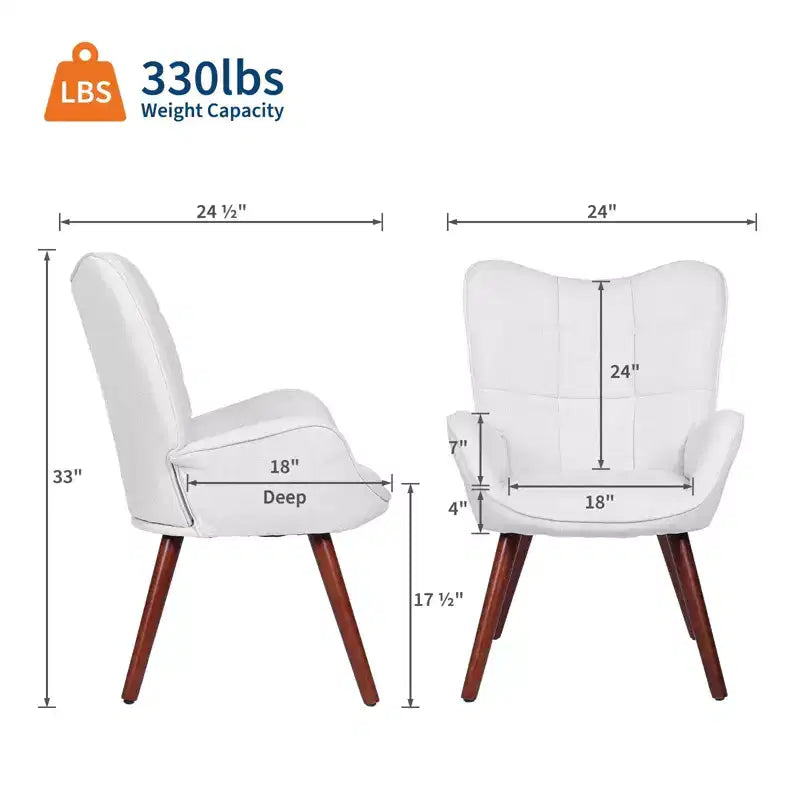 1PC Upholstered Dining Chair, Linen Kitchen Chair with Wood Legs, High Back Accent Chair for Kitchen, Living Room, Restaurant, Cafe, Only Chair