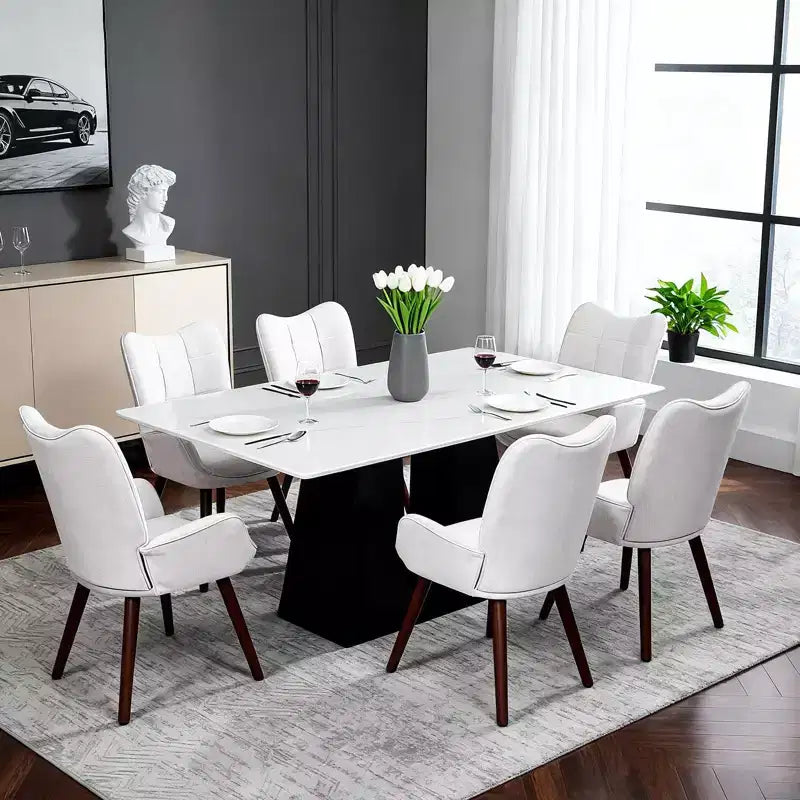 1PC Upholstered Dining Chair, Linen Kitchen Chair with Wood Legs, High Back Accent Chair for Kitchen, Living Room, Restaurant, Cafe, Only Chair