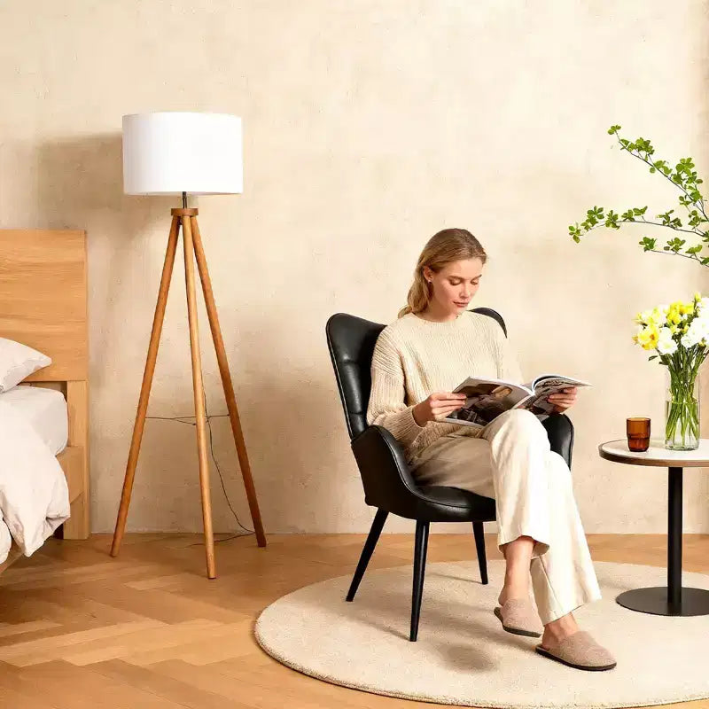 1PC Upholstered Dining Chair, Linen Kitchen Chair with Wood Legs, High Back Accent Chair for Kitchen, Living Room, Restaurant, Cafe, Only Chair