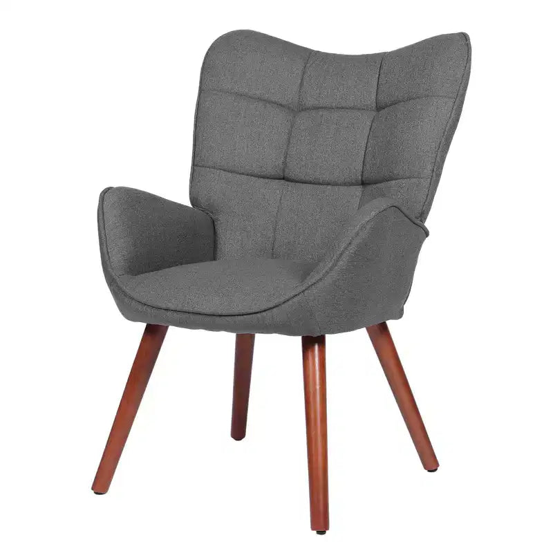 1PC Upholstered Dining Chair, Linen Kitchen Chair with Wood Legs, High Back Accent Chair for Kitchen, Living Room, Restaurant, Cafe, Only Chair