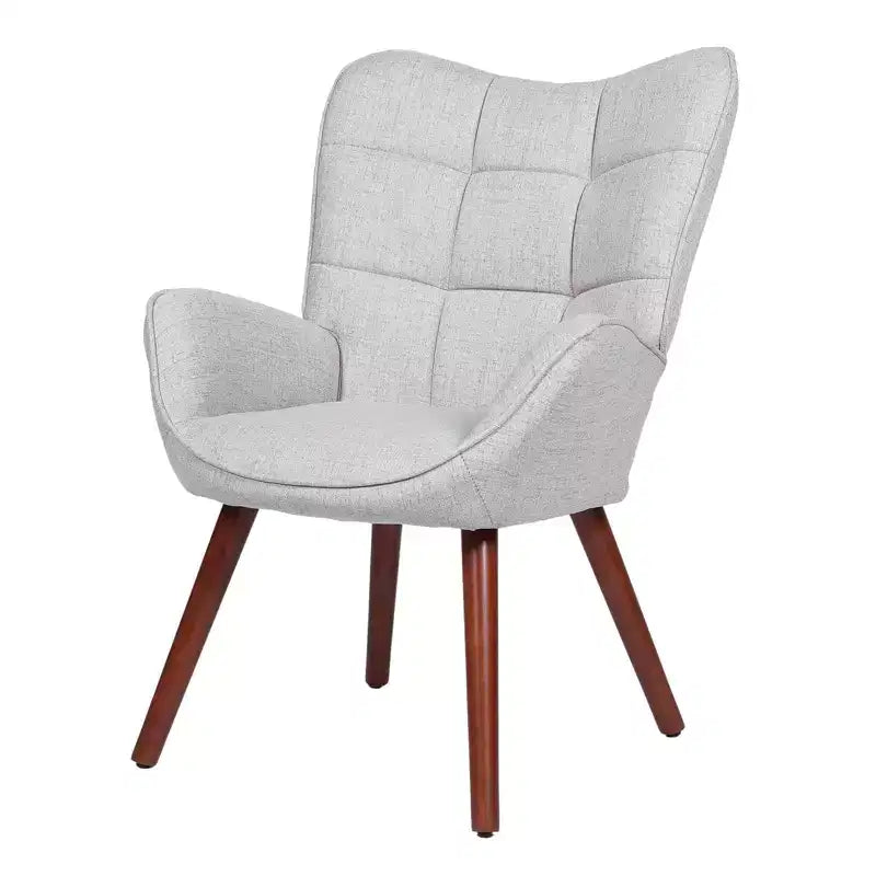 1PC Upholstered Dining Chair, Linen Kitchen Chair with Wood Legs, High Back Accent Chair for Kitchen, Living Room, Restaurant, Cafe, Only Chair
