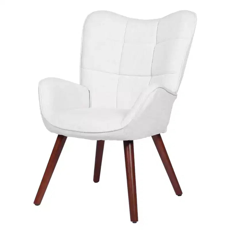 1PC Upholstered Dining Chair, Linen Kitchen Chair with Wood Legs, High Back Accent Chair for Kitchen, Living Room, Restaurant, Cafe, Only Chair