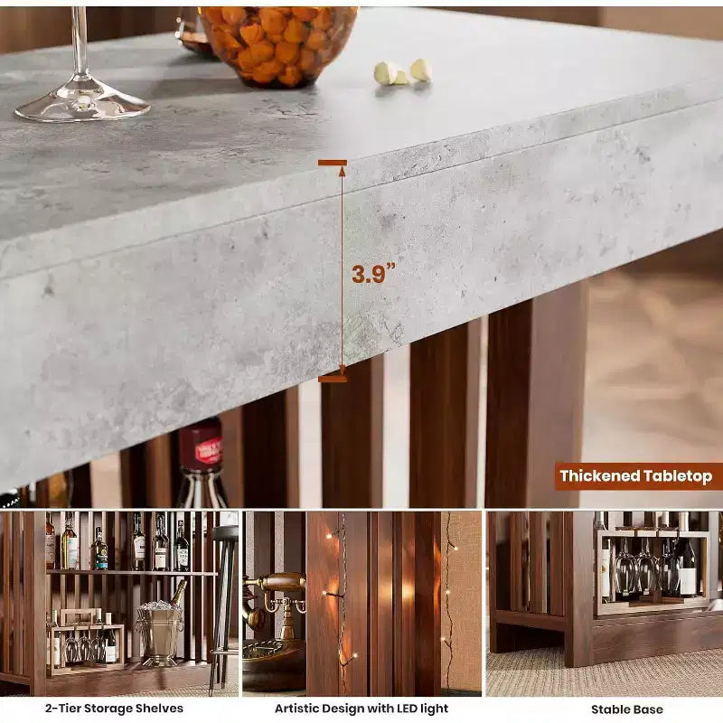 63 Long Bar Table,Counter Bar Height Pub Table with 2 Tier Storage Shelves, Modern Coffee Breakfast Bar Unit for Dining Room, Bistro, Living Room