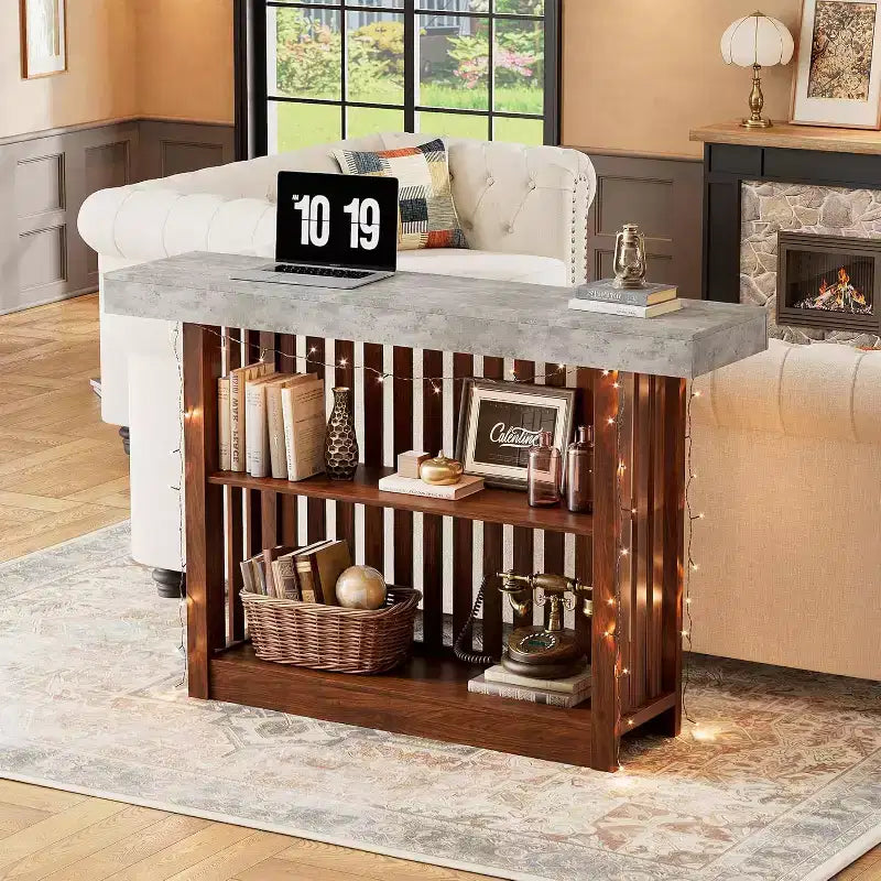 63 Long Bar Table,Counter Bar Height Pub Table with 2 Tier Storage Shelves, Modern Coffee Breakfast Bar Unit for Dining Room, Bistro, Living Room