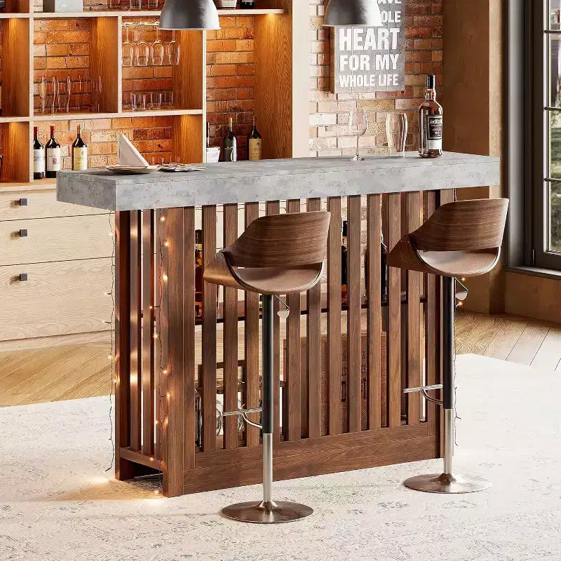 63 Long Bar Table,Counter Bar Height Pub Table with 2 Tier Storage Shelves, Modern Coffee Breakfast Bar Unit for Dining Room, Bistro, Living Room