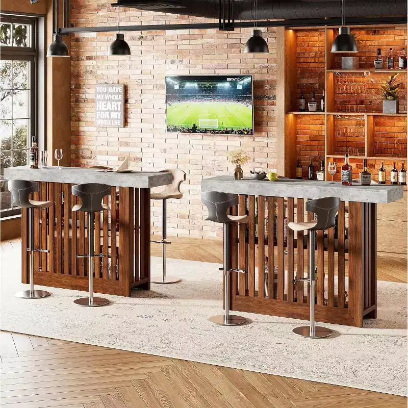 63 Long Bar Table,Counter Bar Height Pub Table with 2 Tier Storage Shelves, Modern Coffee Breakfast Bar Unit for Dining Room, Bistro, Living Room