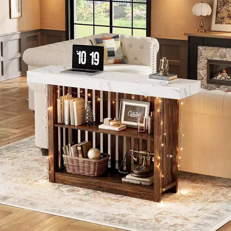 63 Long Bar Table,Counter Bar Height Pub Table with 2 Tier Storage Shelves, Modern Coffee Breakfast Bar Unit for Dining Room, Bistro, Living Room
