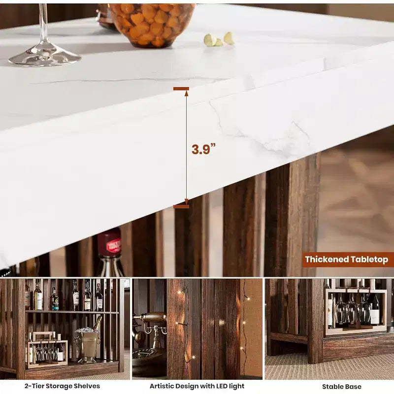 63 Long Bar Table,Counter Bar Height Pub Table with 2 Tier Storage Shelves, Modern Coffee Breakfast Bar Unit for Dining Room, Bistro, Living Room