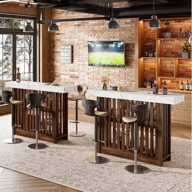 63 Long Bar Table,Counter Bar Height Pub Table with 2 Tier Storage Shelves, Modern Coffee Breakfast Bar Unit for Dining Room, Bistro, Living Room
