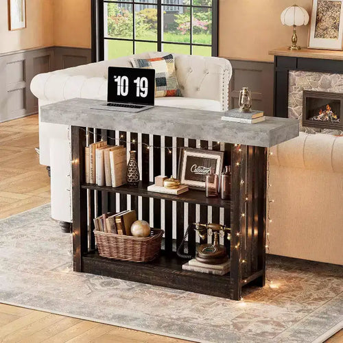 63 Long Bar Table,Counter Bar Height Pub Table with 2 Tier Storage Shelves, Modern Coffee Breakfast Bar Unit for Dining Room, Bistro, Living Room