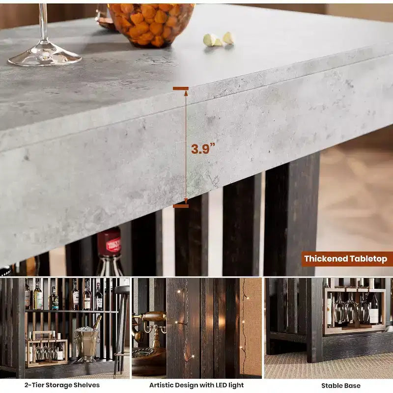 63 Long Bar Table,Counter Bar Height Pub Table with 2 Tier Storage Shelves, Modern Coffee Breakfast Bar Unit for Dining Room, Bistro, Living Room