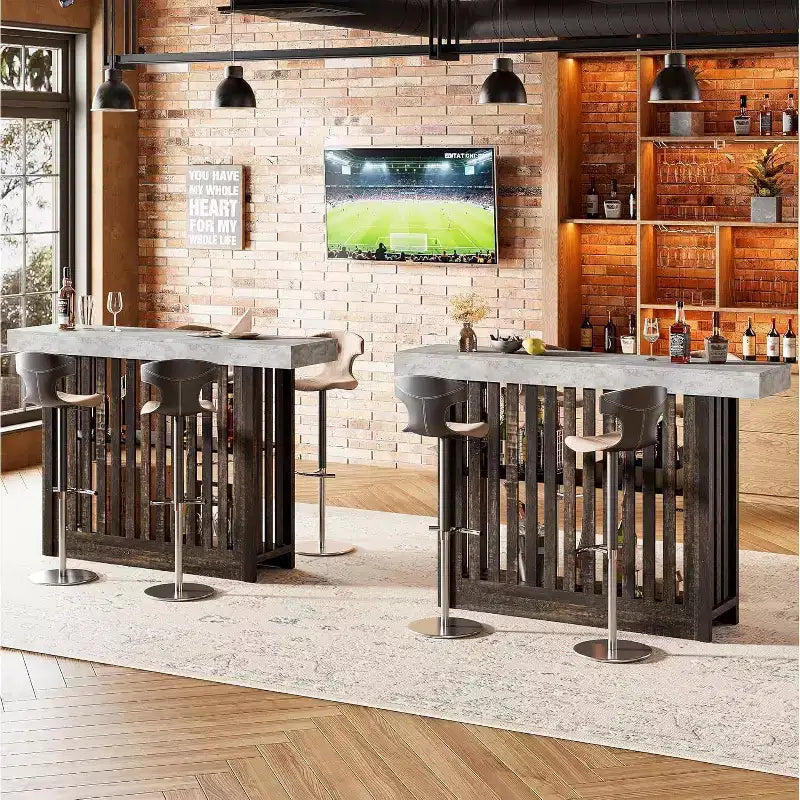 63 Long Bar Table,Counter Bar Height Pub Table with 2 Tier Storage Shelves, Modern Coffee Breakfast Bar Unit for Dining Room, Bistro, Living Room
