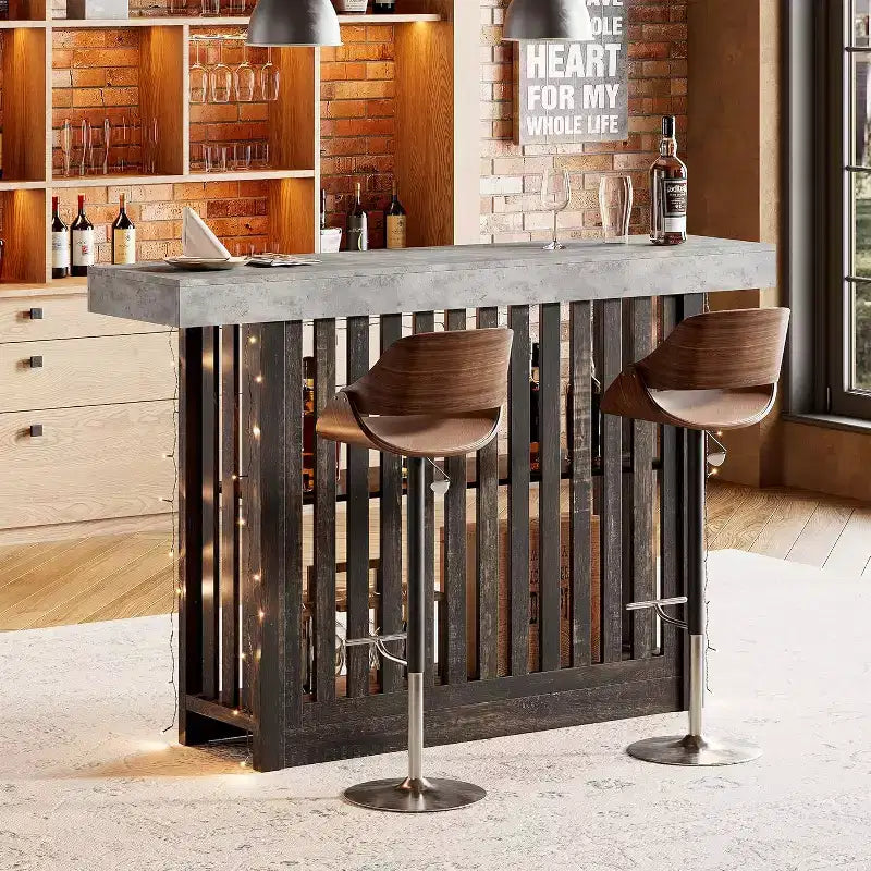 63 Long Bar Table,Counter Bar Height Pub Table with 2 Tier Storage Shelves, Modern Coffee Breakfast Bar Unit for Dining Room, Bistro, Living Room