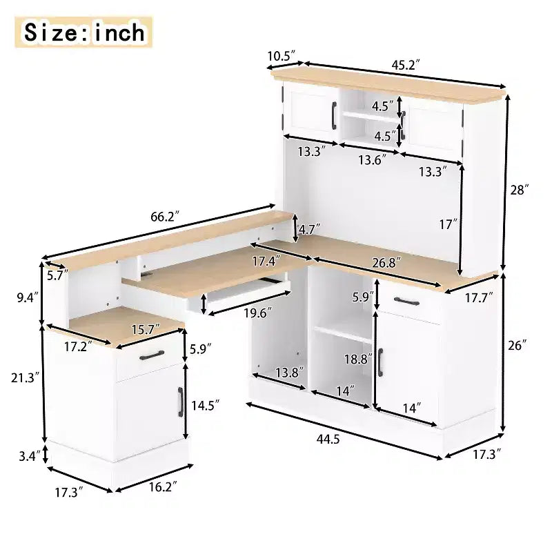 ModernLuxe Computer Desk Study/Gaming Workstation L-Shaped Corner Office Table with Built-In Outlet, Storage Drawers & Bookshelf